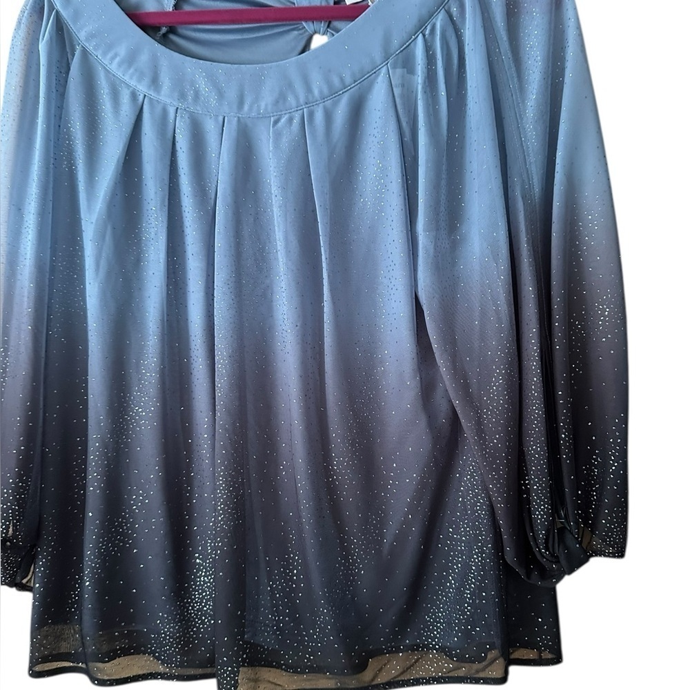 Roz & Ali Elegant Gray Blouse with Sparkle Details. XL